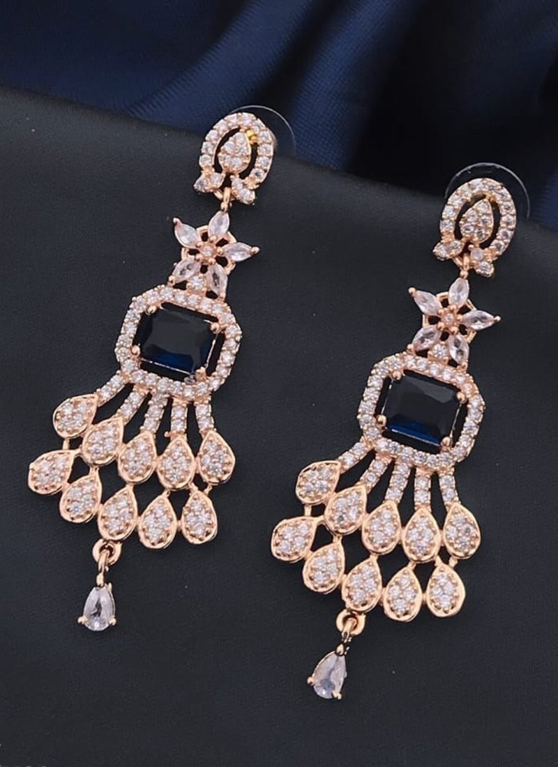 Black Rose Gold American Diamond Fancy Long Earrings